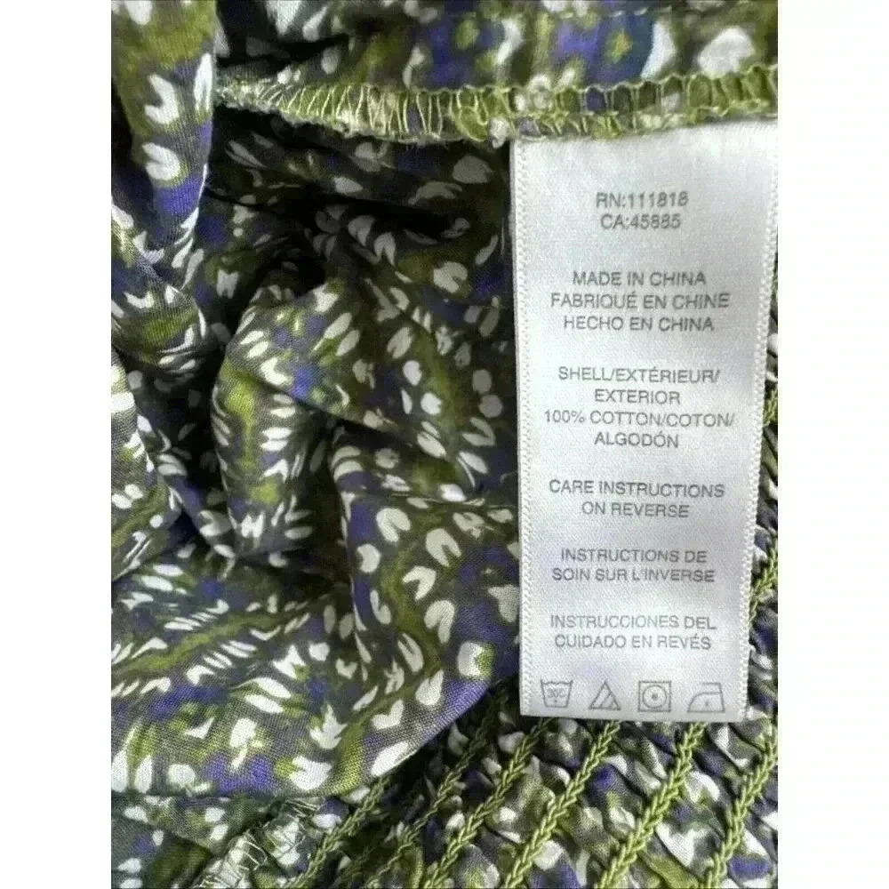 MICHAEL KORS Abstract Green Blue Print Ruffle Top Size S Elastic Waist - Picture 7 of 8